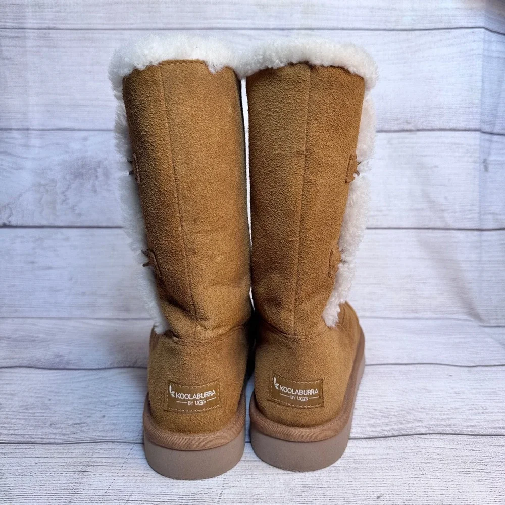 Koolaburra by UGG Victoria Chestnut Suede Faux Fur Button‎ Boots Womens size 7
